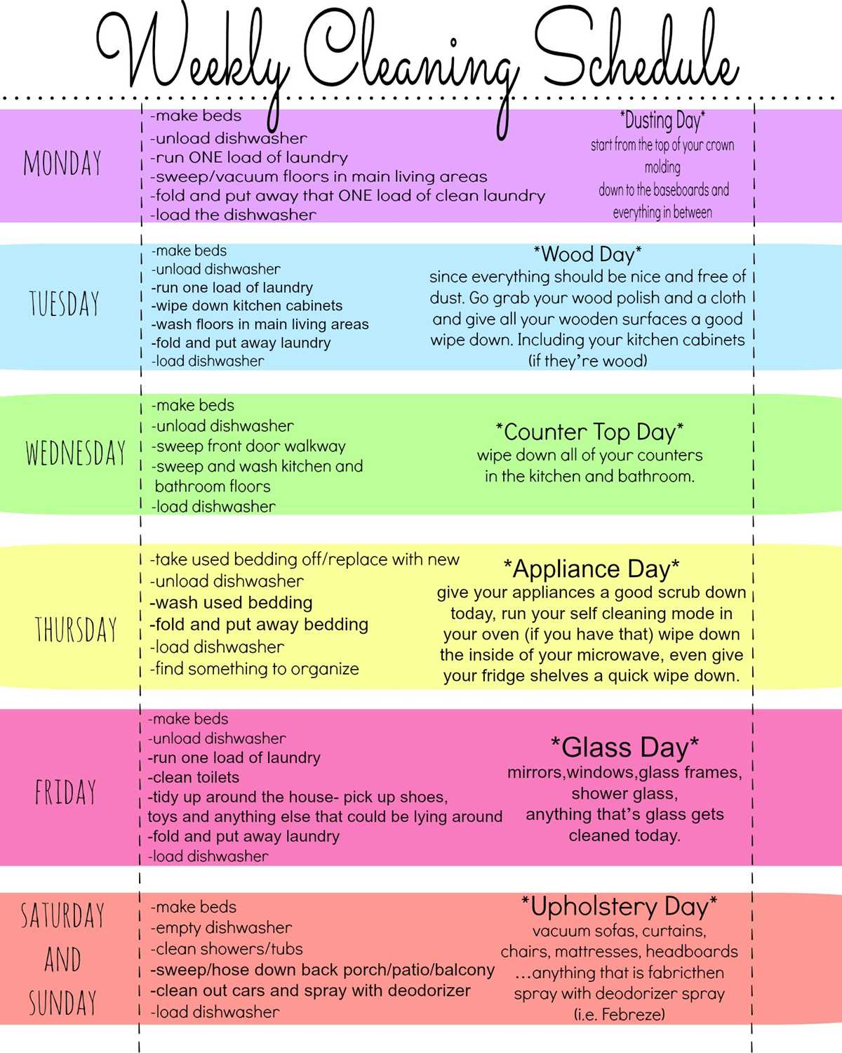 free printable cleaning schedule