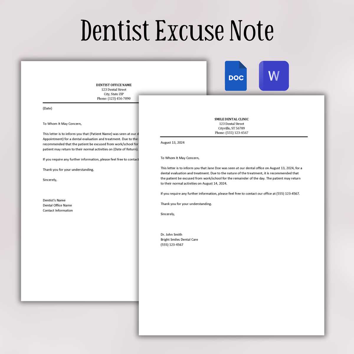 free printable dentist excuse note