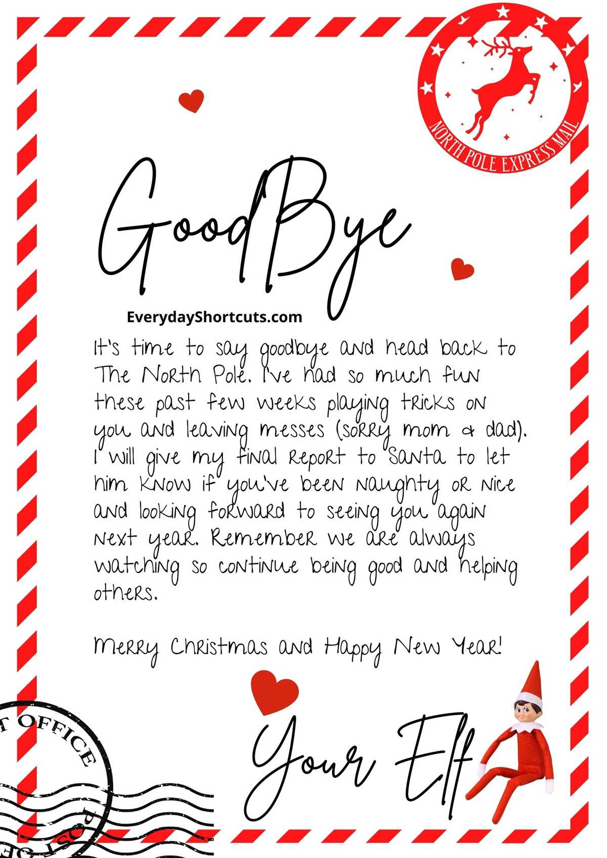 free printable elf on the shelf pajamas letter