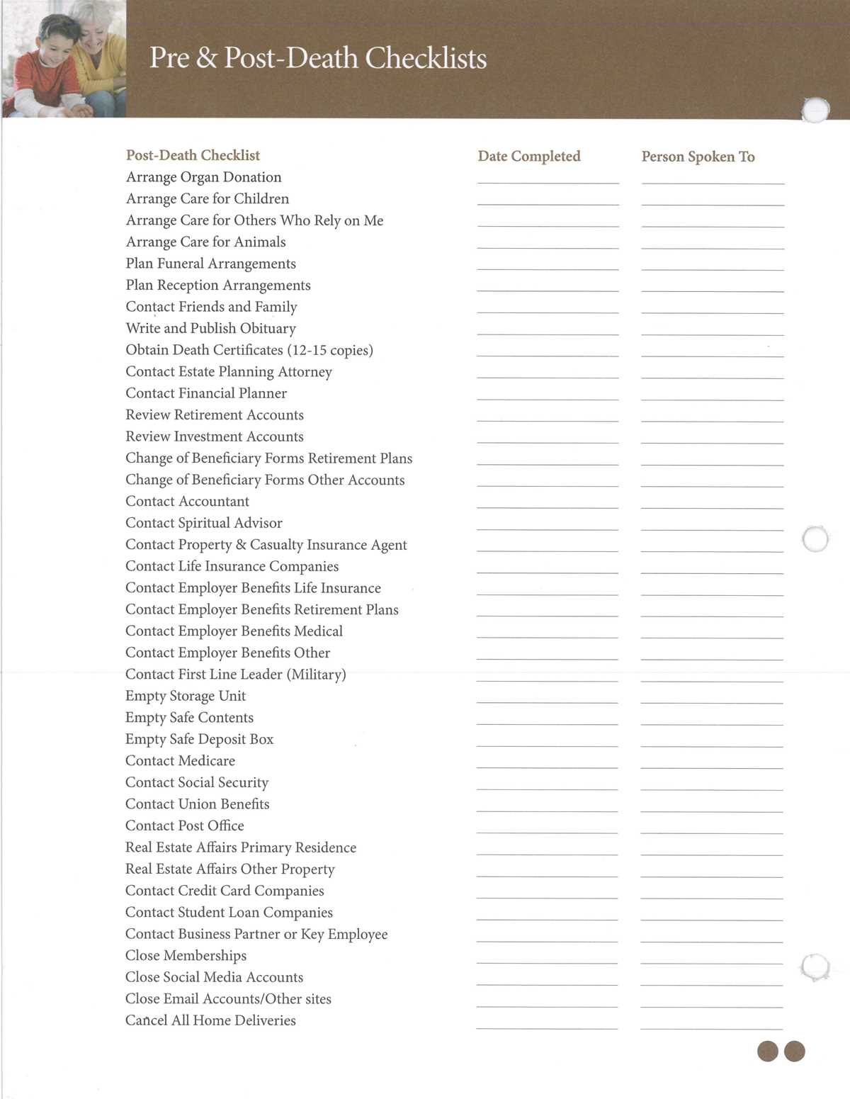 free printable end of life checklist
