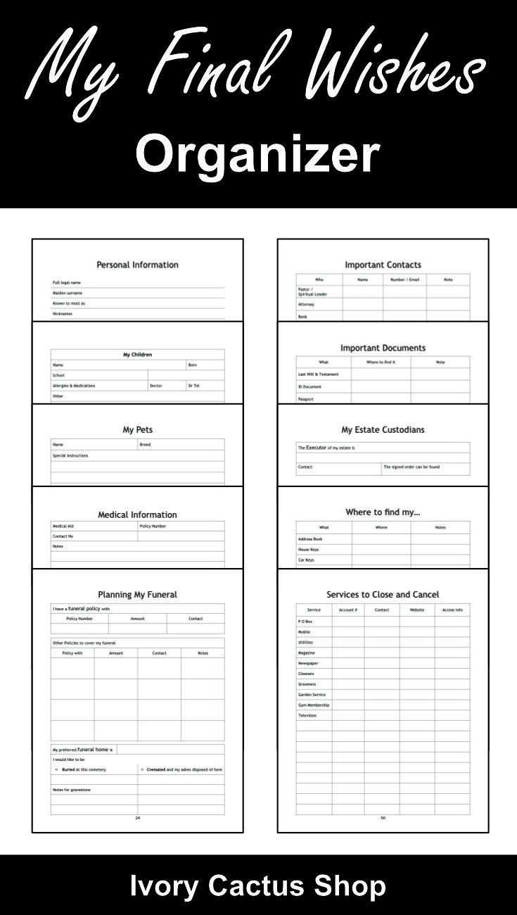 free printable end of life planner template word