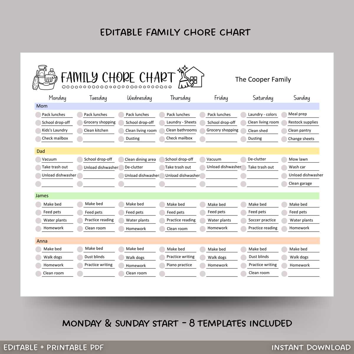 free printable family chore chart