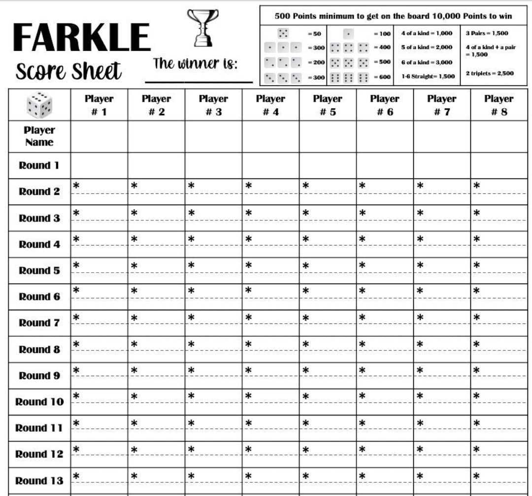 free printable farkle score sheets