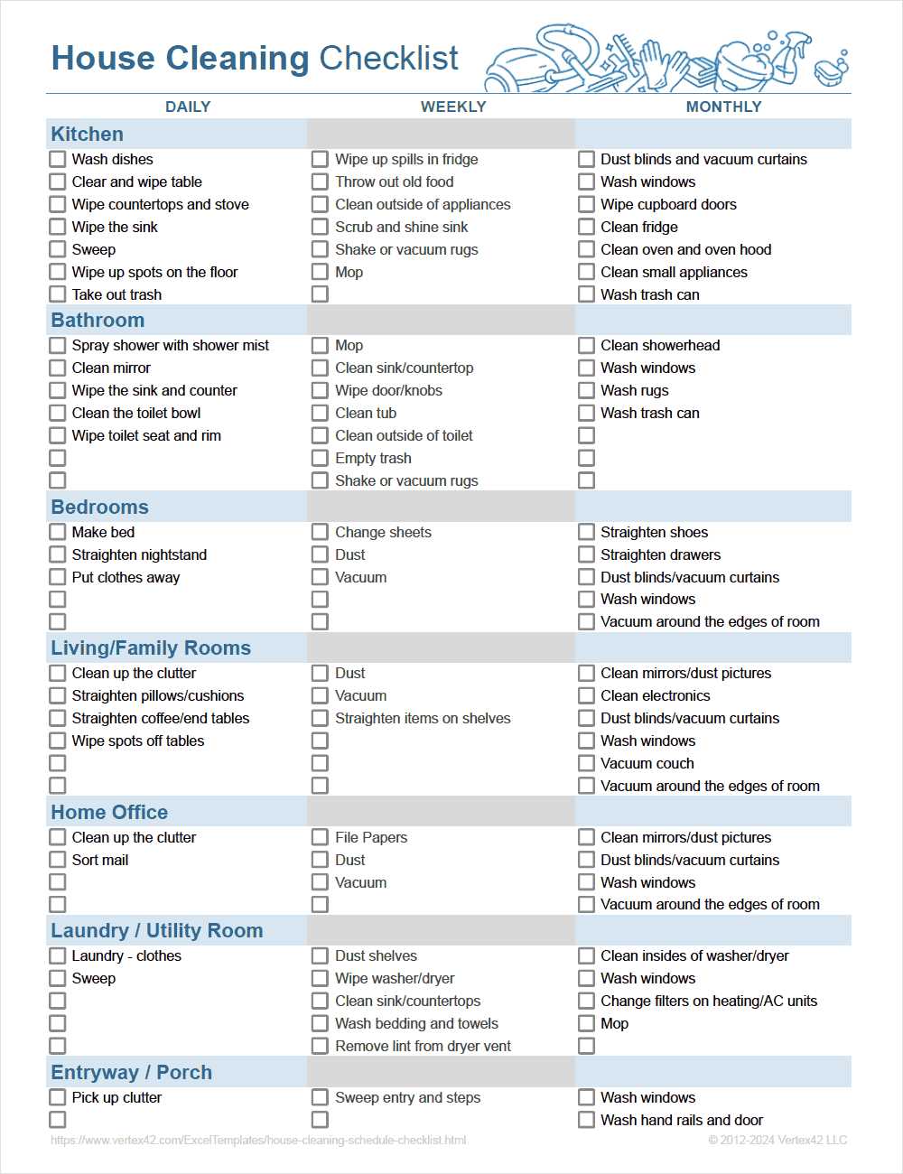 free printable housework checklist
