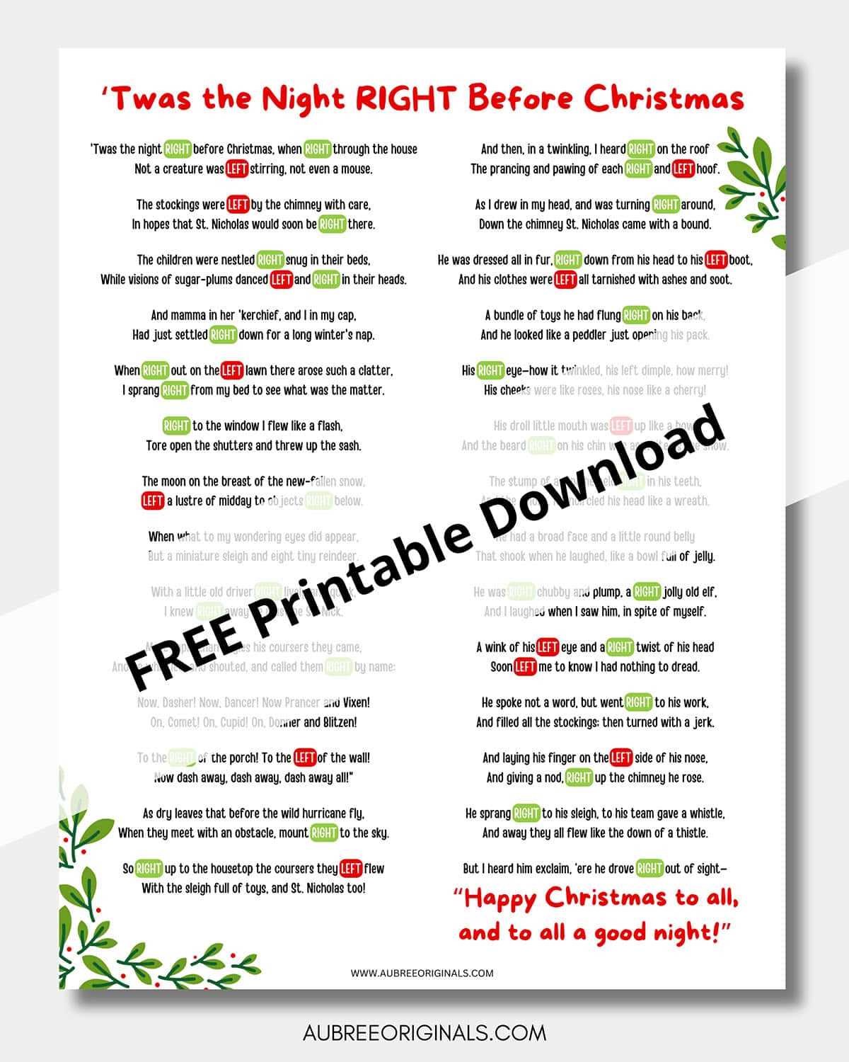free printable left right christmas games
