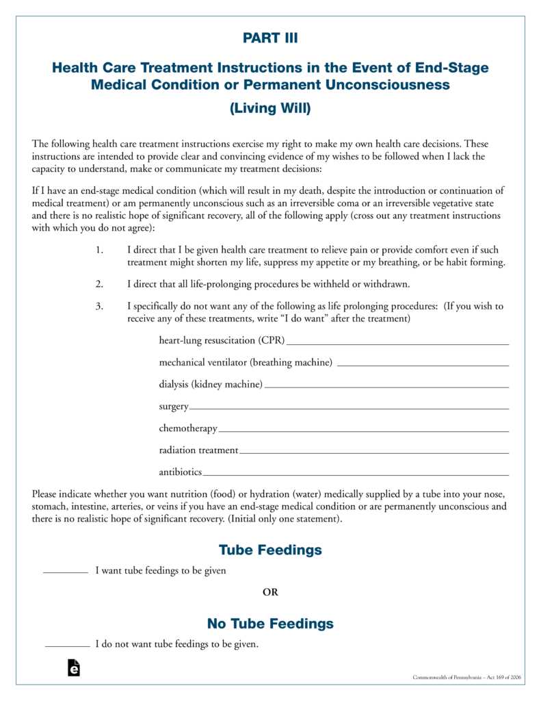 free printable living will forms