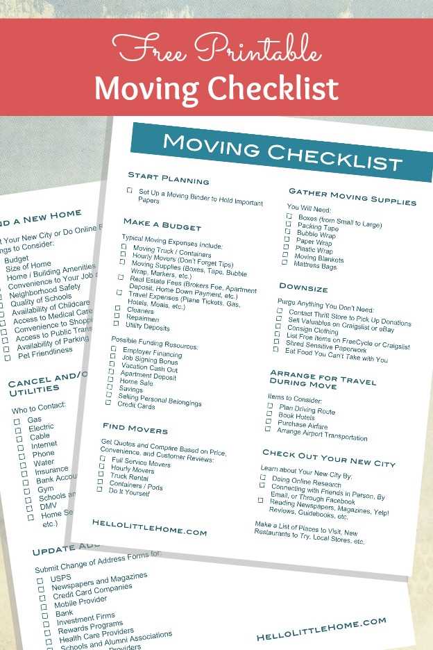free printable move in checklist