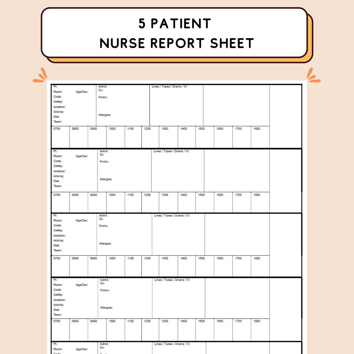 free printable nurse brain sheet 5 patients