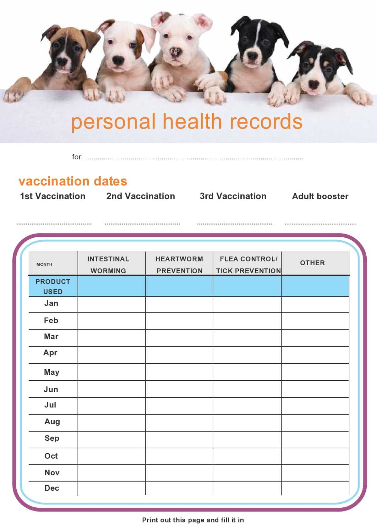 free printable pet vaccination record