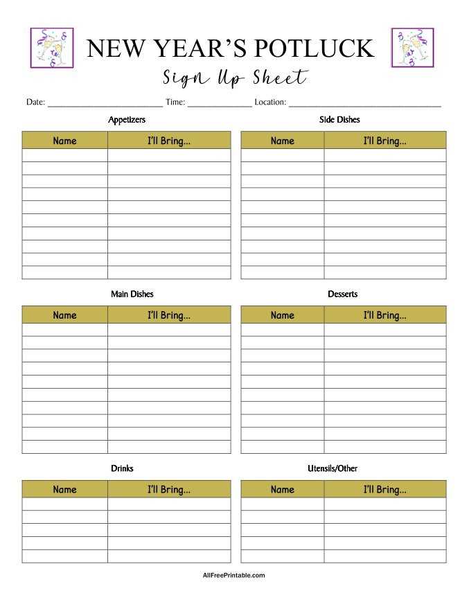 free printable potluck sign up sheet