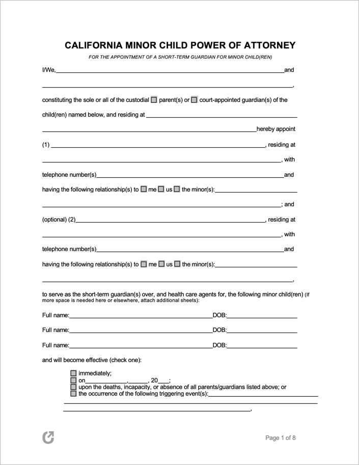 free printable power of attorney for minor child