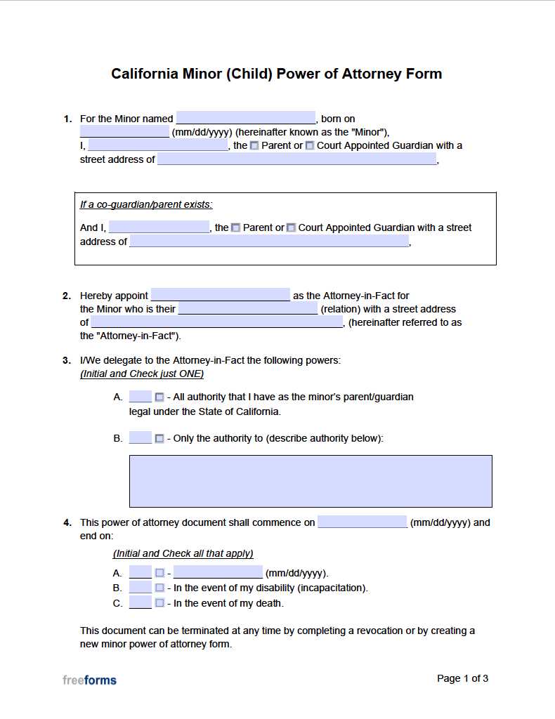 free printable power of attorney form california