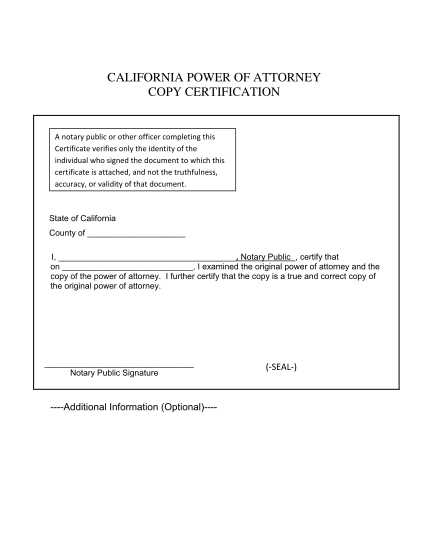 free printable power of attorney form california