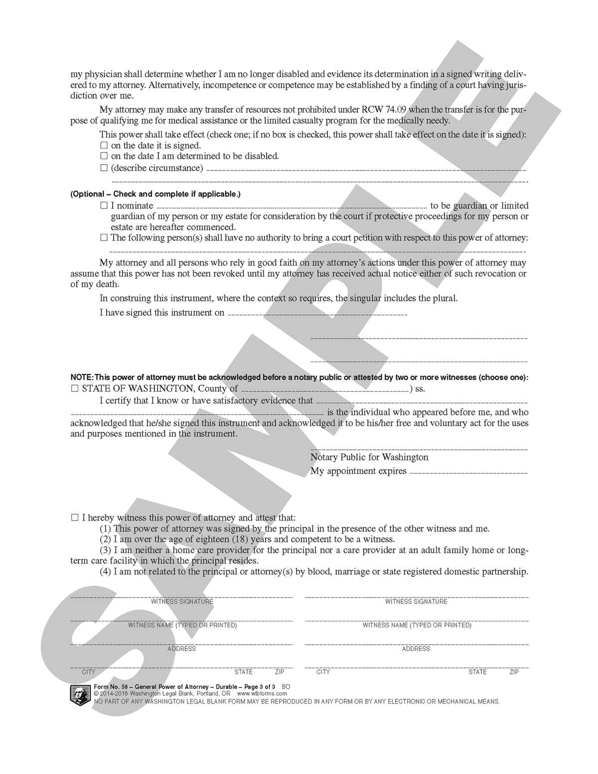 free printable power of attorney form washington state