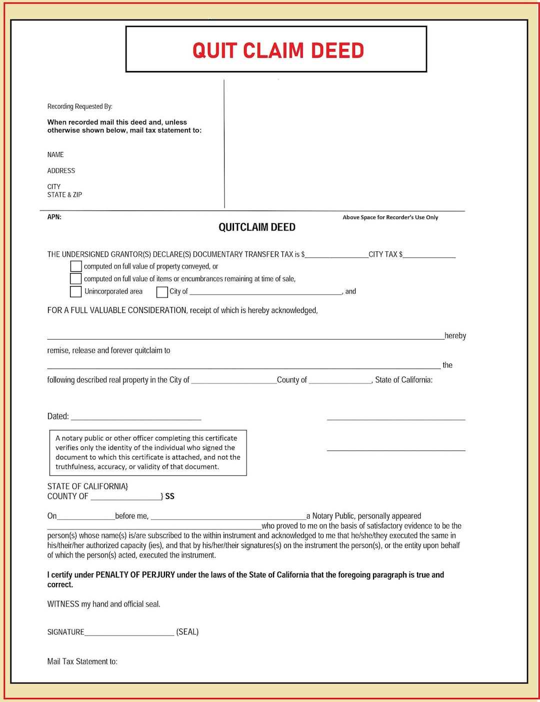 free printable quitclaim deed