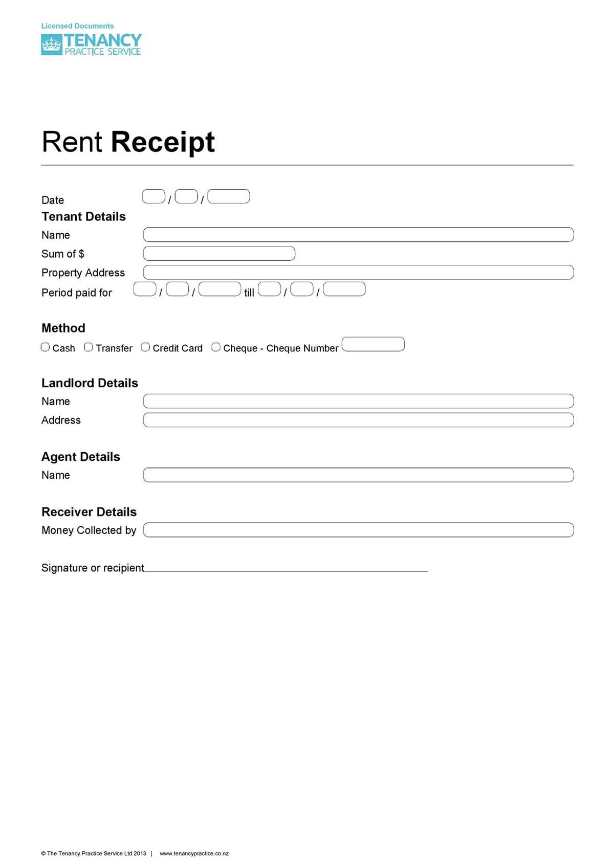free printable rental receipt