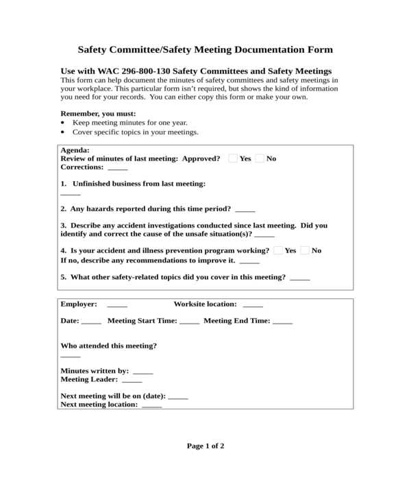 free printable safety meeting forms
