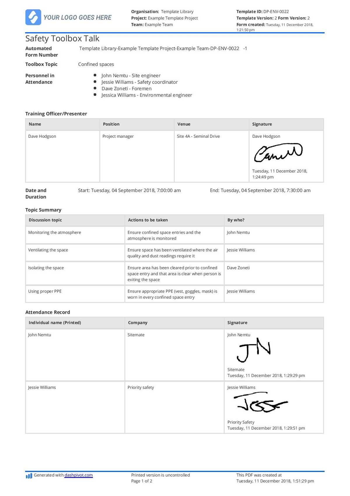 free printable safety meeting forms