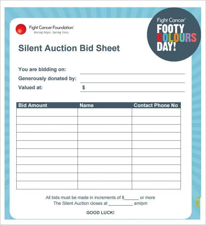 free printable silent auction bid sheet word doc