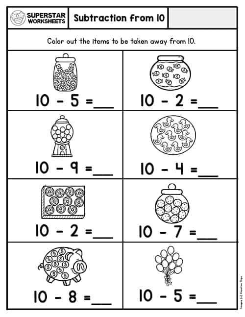 free printable subtraction worksheets for kindergarten