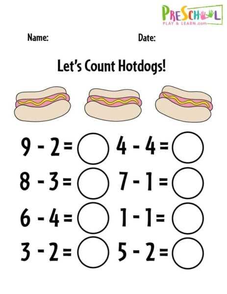 free printable subtraction worksheets for kindergarten