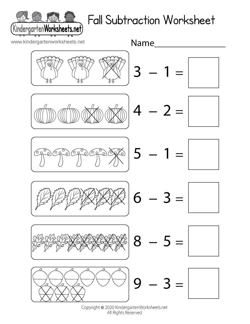 free printable subtraction worksheets for kindergarten
