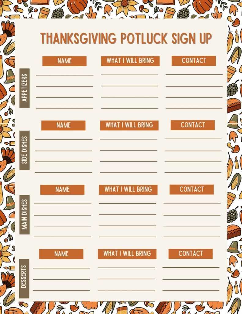 free printable thanksgiving signup sheet free printable thanksgiving signup sheet