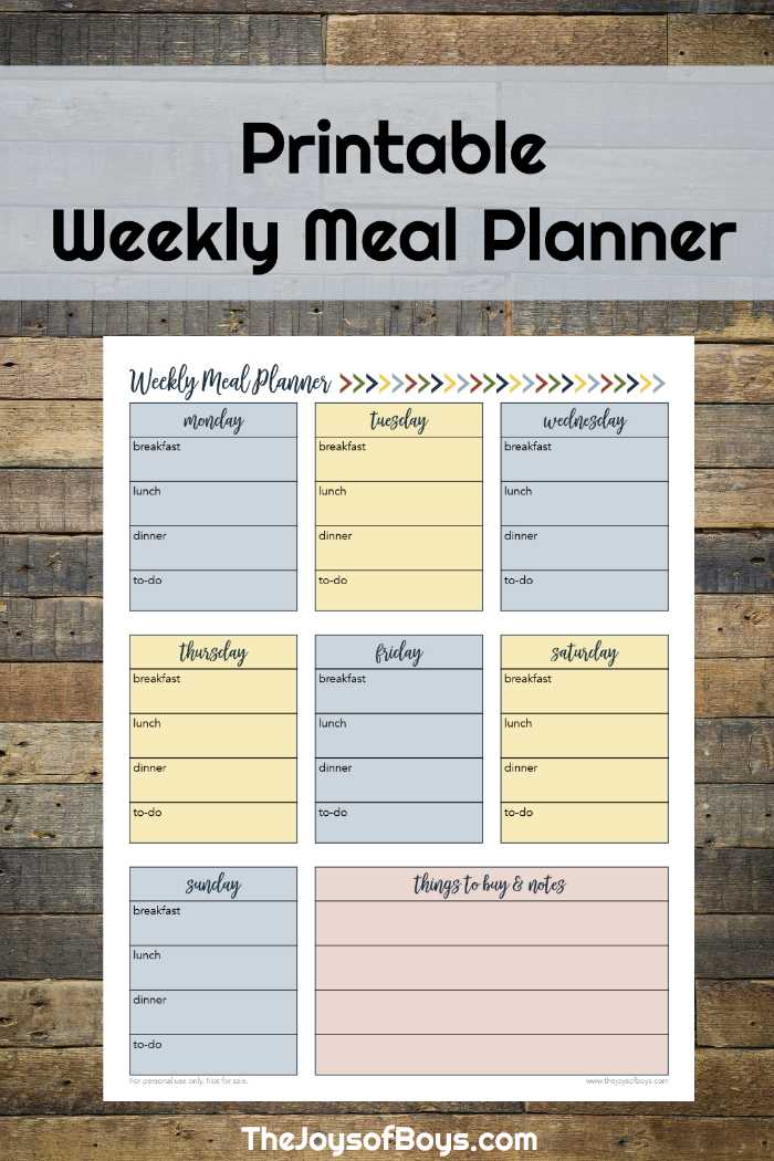 free printable weekly menu