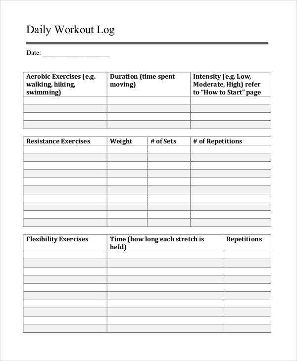 free printable workout logs