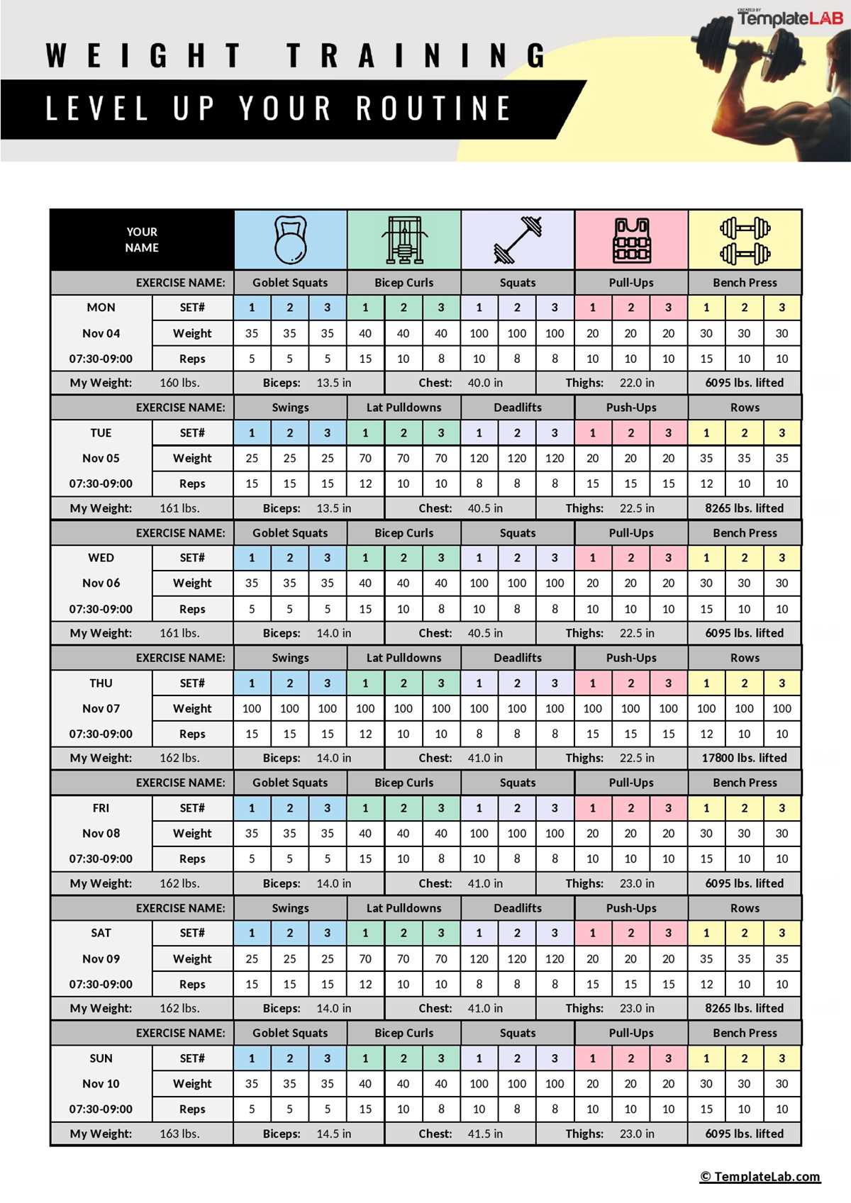 free printable workout logs