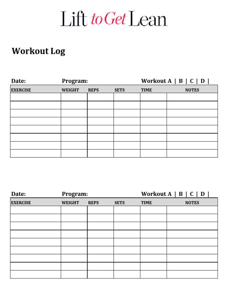 free printable workout logs