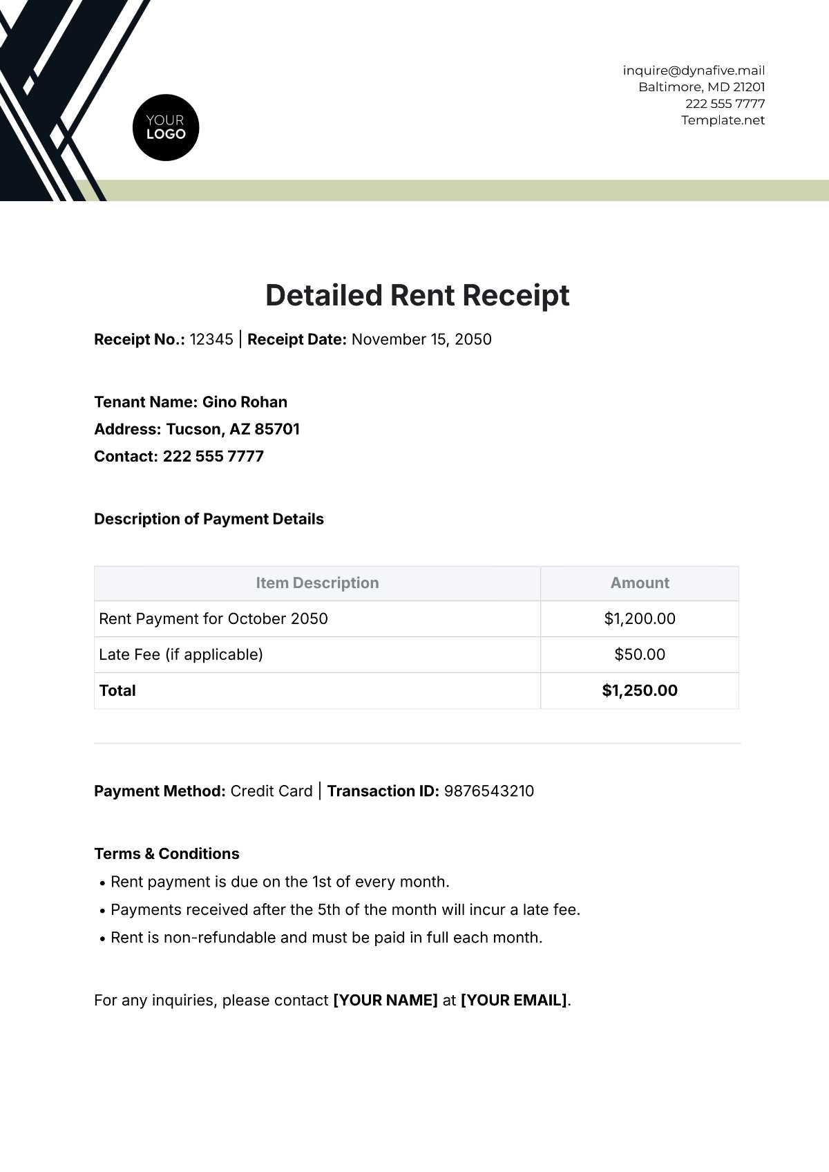 free rent receipts printable