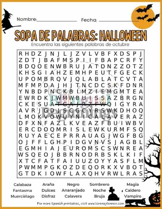 free spanish word search printable
