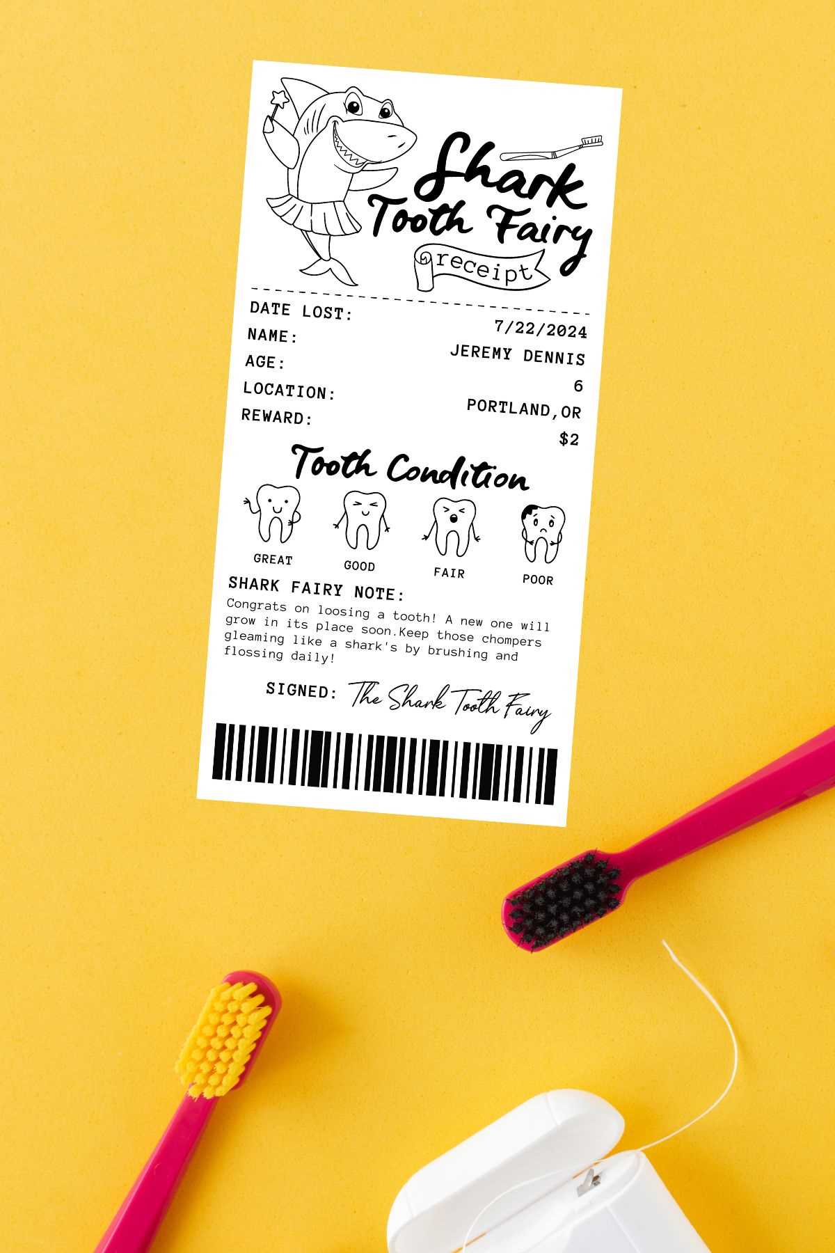 free tooth fairy receipt printable