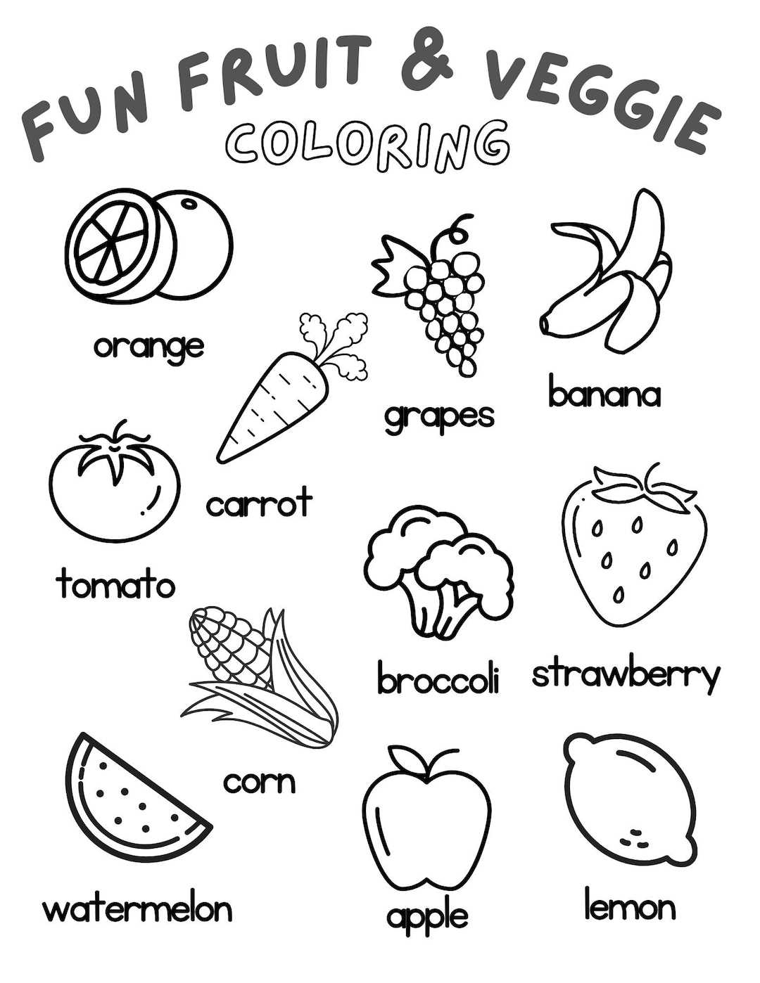fruits and vegetables coloring pages printable
