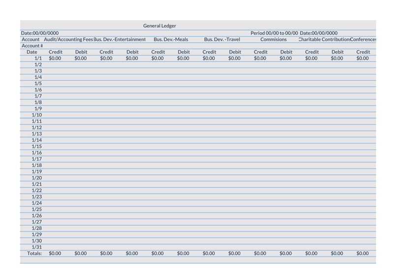 general ledger printable template