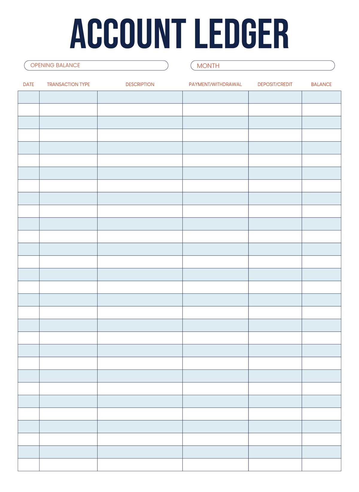 general ledger printable template