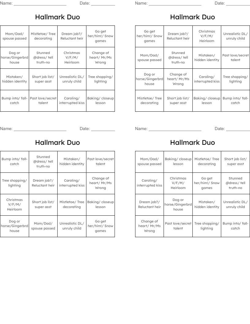 hallmark bingo cards printable