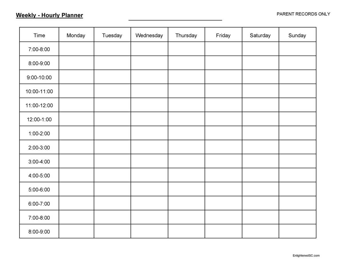 hourly schedule template printable
