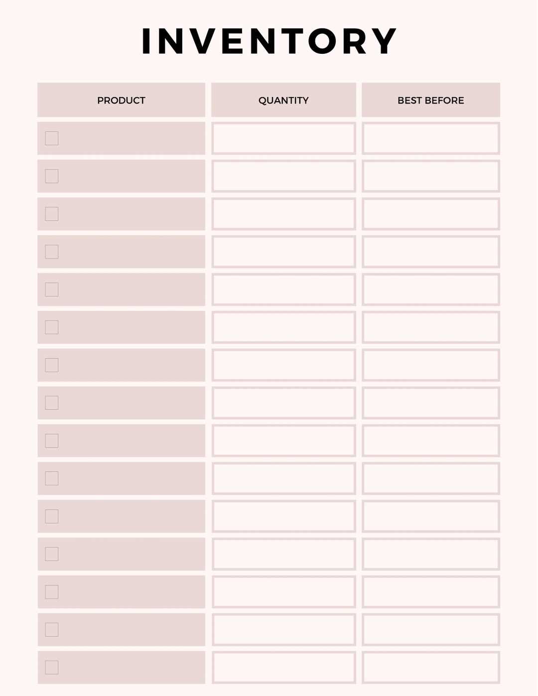 inventory printable sheets