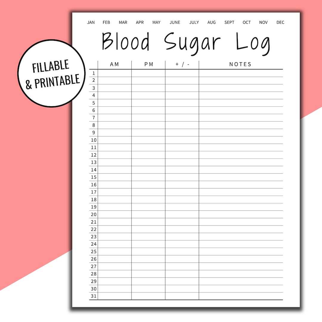 large print monthly free printable blood sugar log sheet