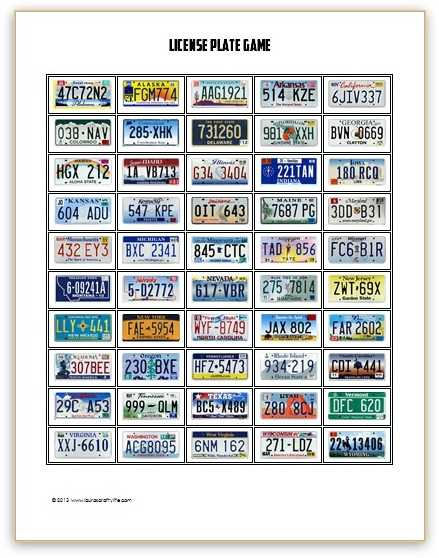 license plate bingo printable