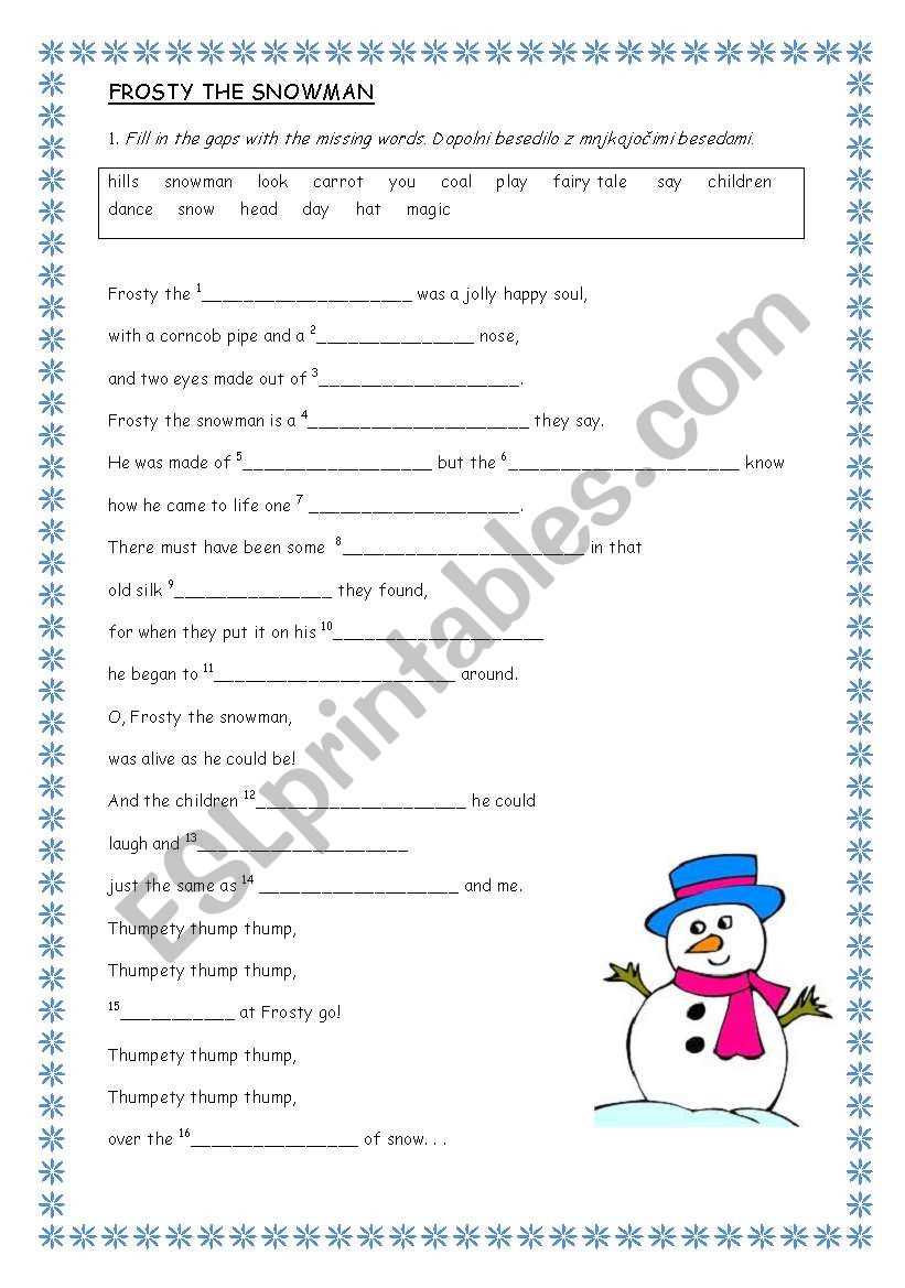 lyrics to frosty the snowman printable