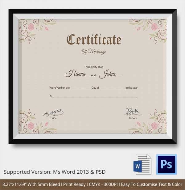 marriage certificate template printable