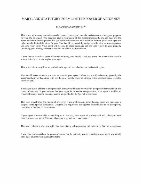 maryland power of attorney form free printable