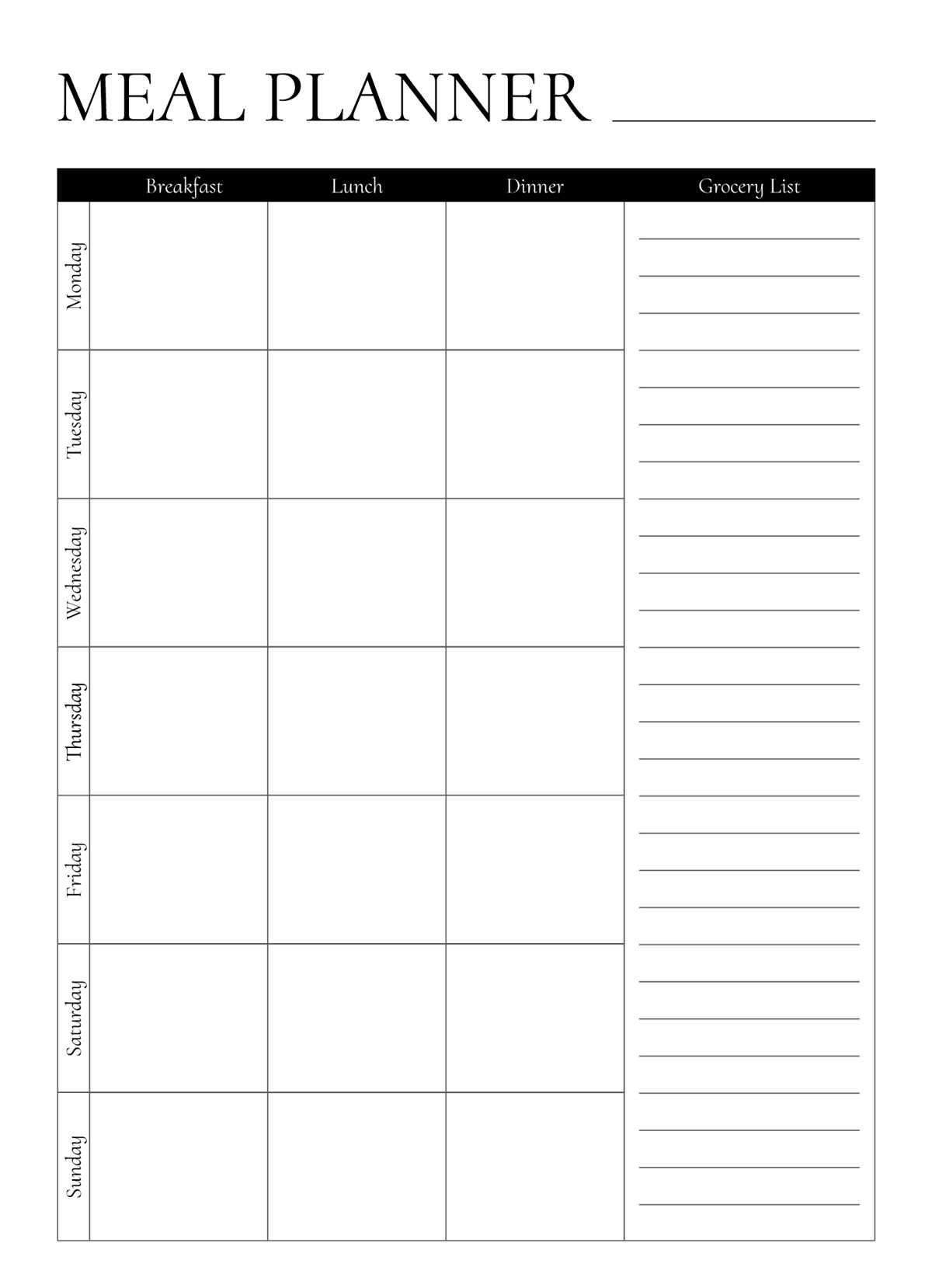 meal prep planner printable
