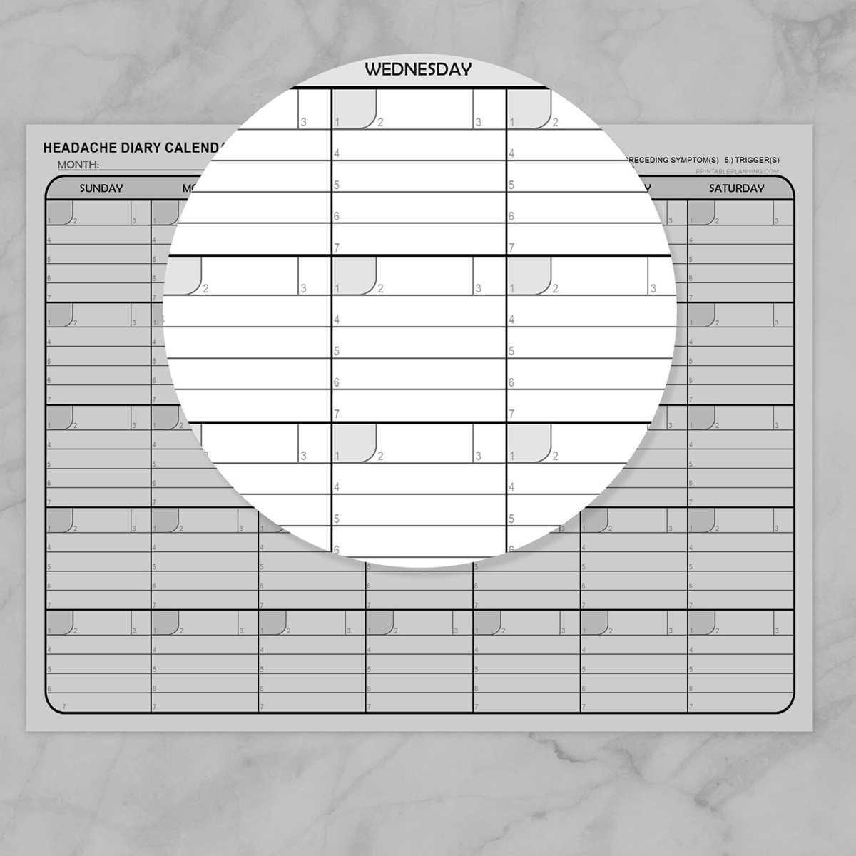 migraine diary printable