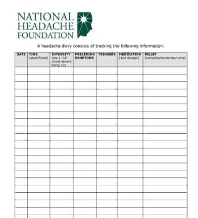 migraine diary printable