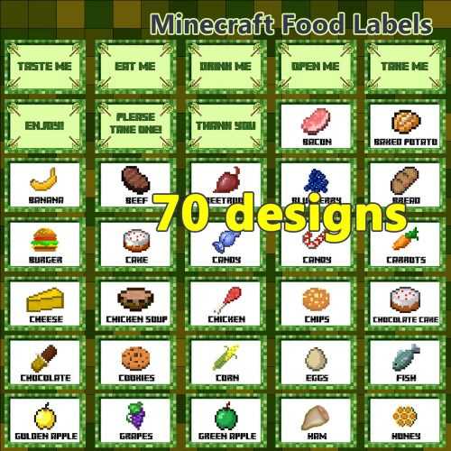 minecraft printable food labels