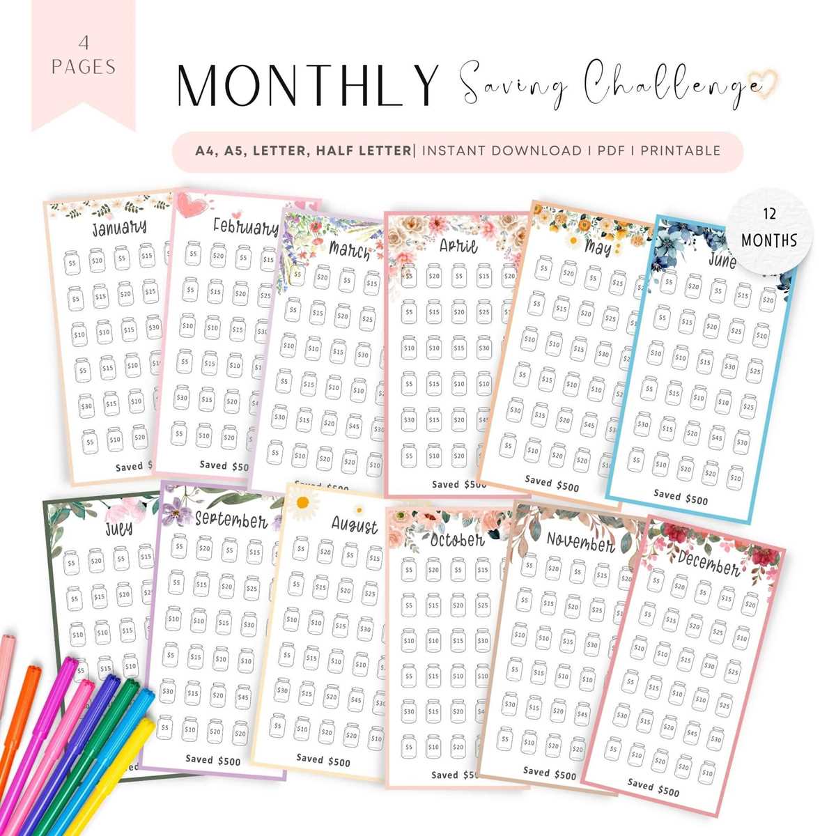 monthly savings challenge printable